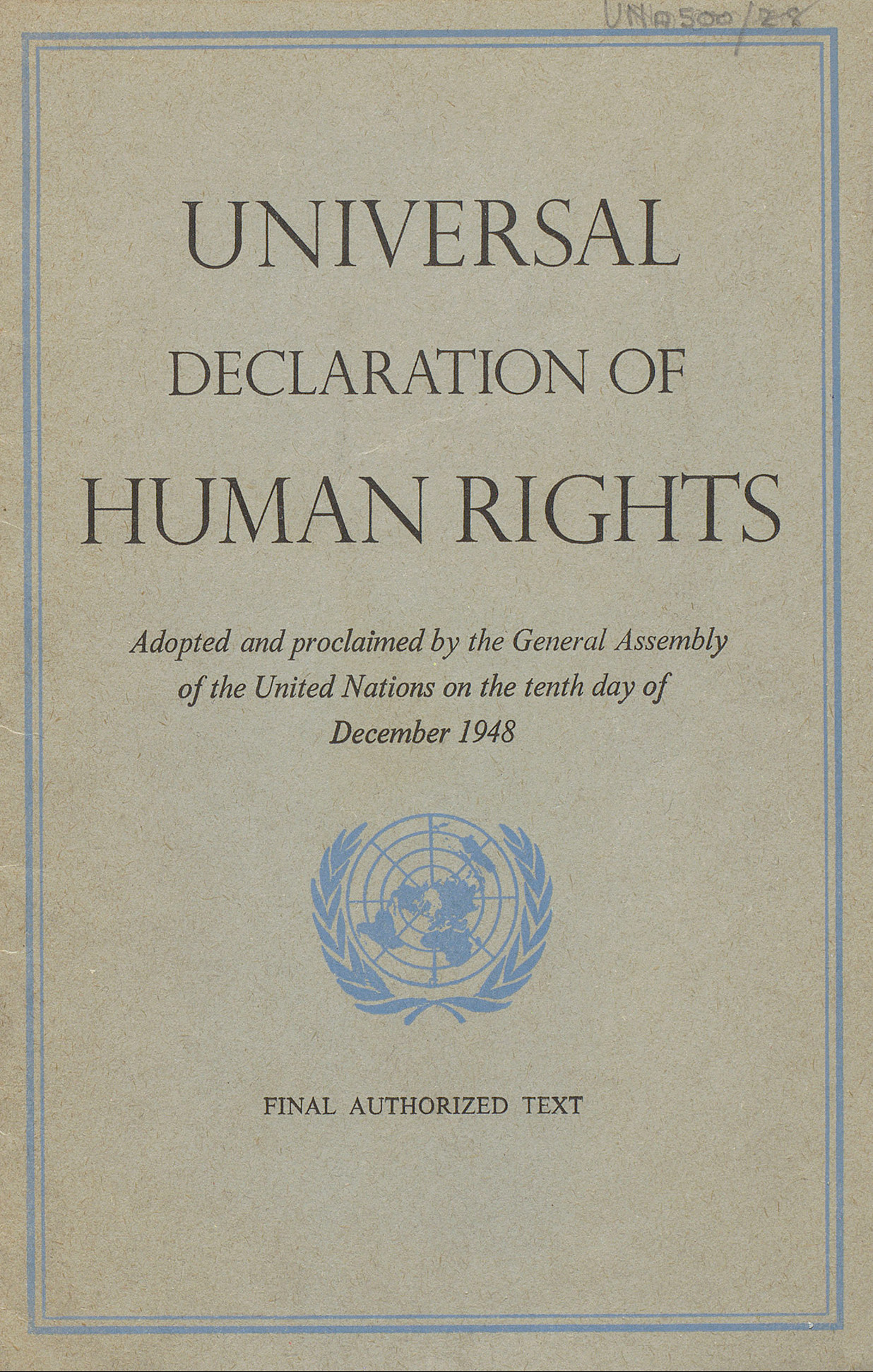The cover page of the Universal Declaration of Human Rights