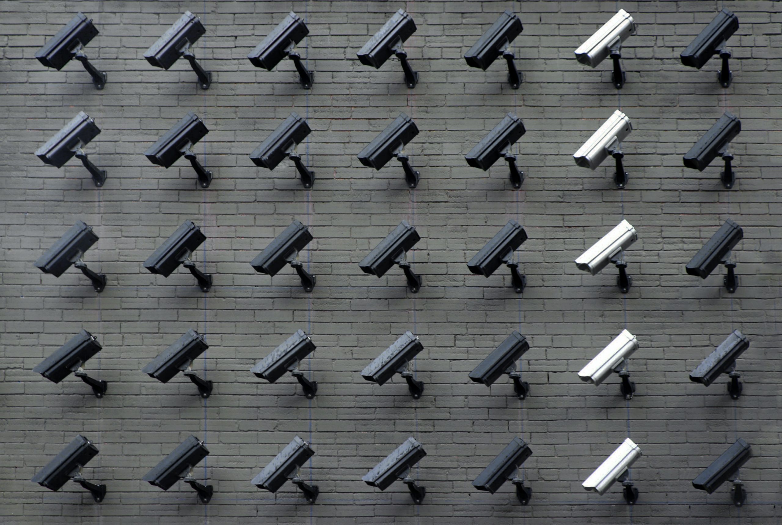 wall of security cameras