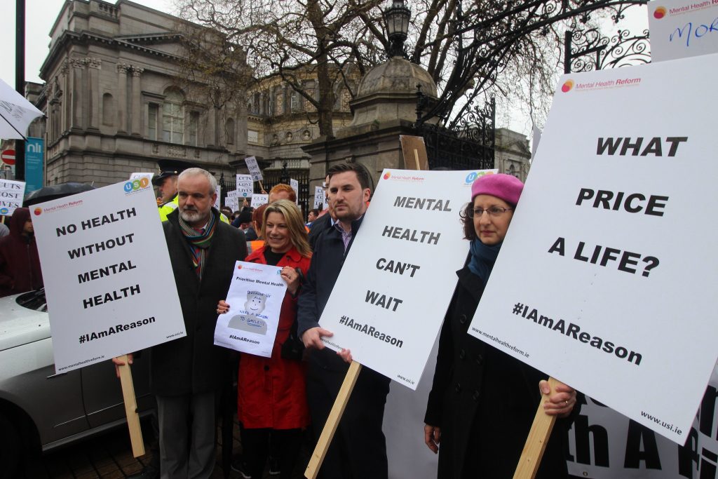 A protest about cuts to mental health services in Northern Ireland