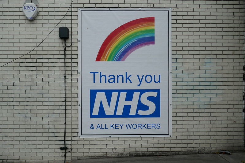 A sign reads, thank you NHS and all key workers.